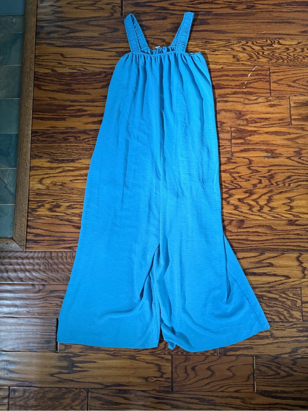 Hunter & Brown Blue Flowy Wide Leg Jumpsuit with Smocked Straps Size Small